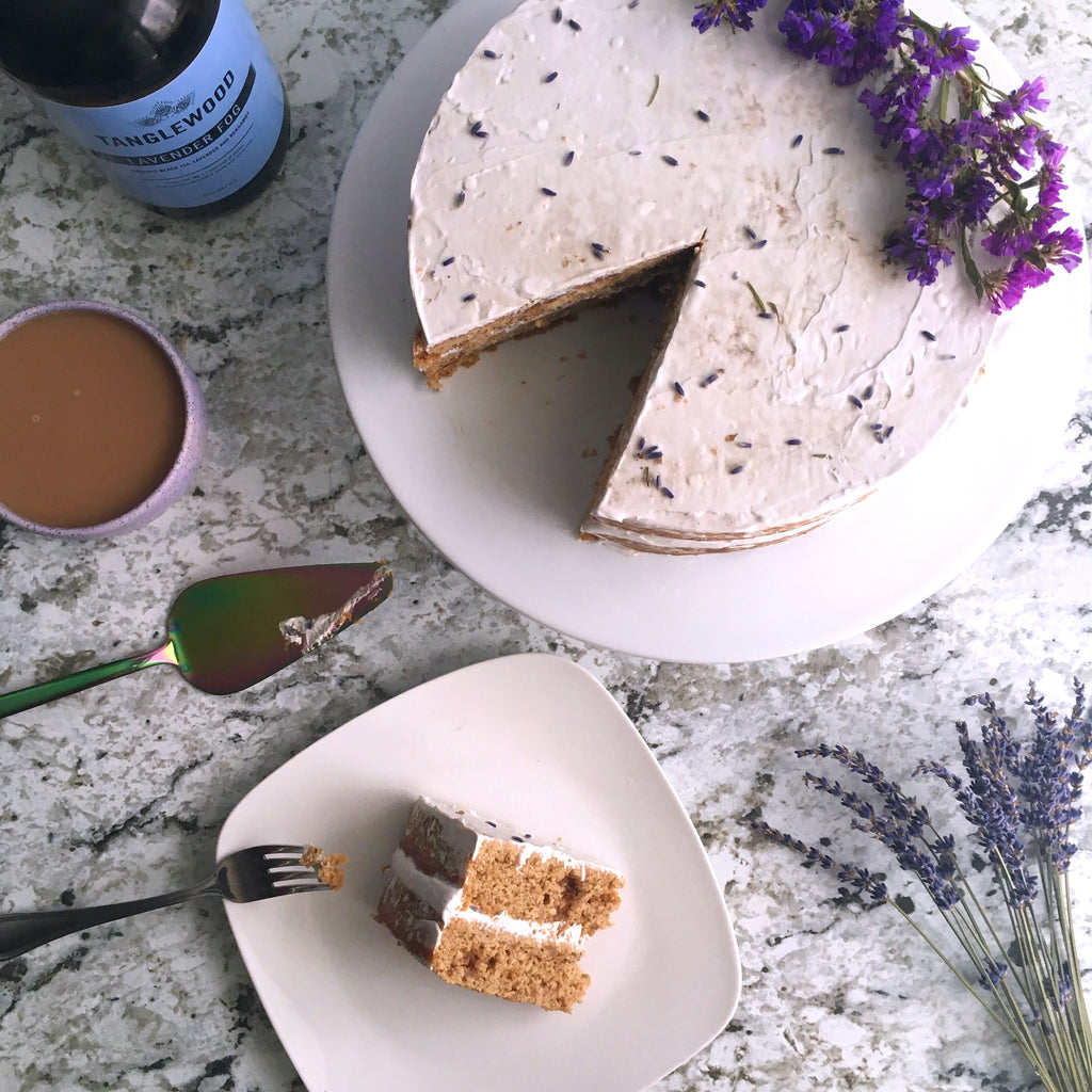Tanglewood Lavender Fog Layer Cake with Coconut Cream Frosting